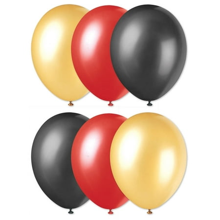 Football Team Fan Solid 3-Color Party 11" Latex Balloons, 6 CT, Red Gold Black