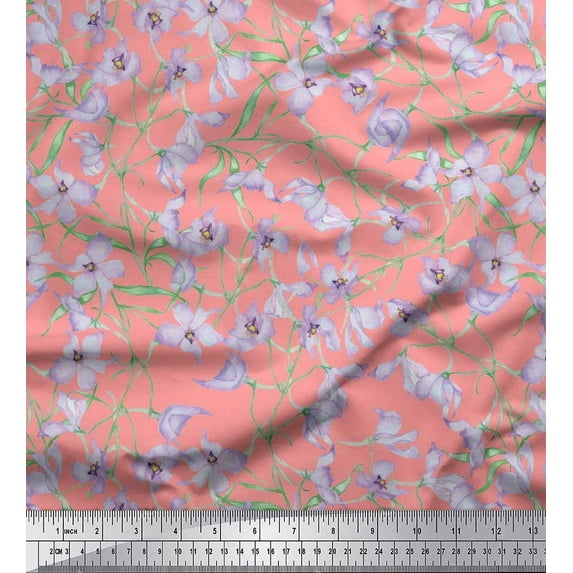 Soimoi Cotton Voile Fabric Leaves & Wild Flower Floral Print Fabric by The Yard 42 Inch Wide