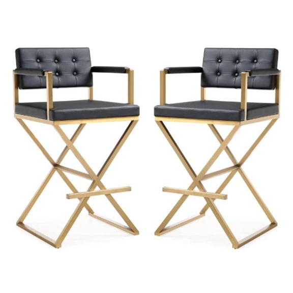 Home Square Director 30" Contemporary Steel Bar Stool in Black & Gold - Set of 2