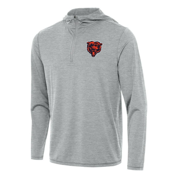 Men's Antigua Heather Gray Chicago Bears Bear Logo Tidy Quarter-Zip Pullover Hoodie