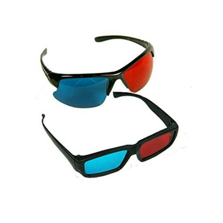 2x Red and Cyan Glasses Fits over Most Prescription Glasses for 3D Movies, Gaming and TV (1x Frameless bottom ; 1x Anaglyph style), 100% Brand.., By