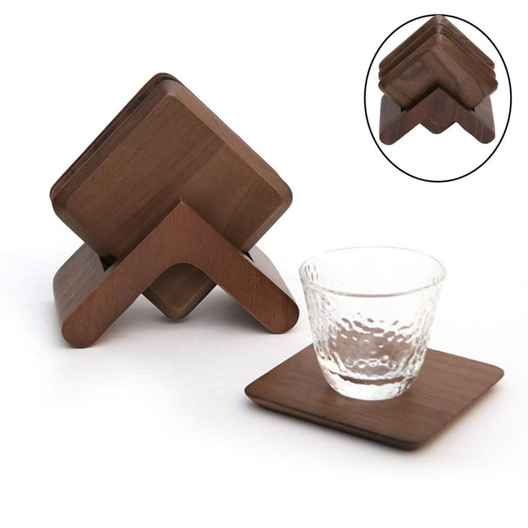 Set of 4 Wood Square Coasters Metal Holder Rustic Home Decor Drink Cup  Accessory, One Size - Fry's Food Stores