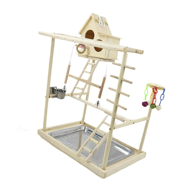 Parque infantil de madera para pájaros, de juegos de madera, juguetes para masticar, juego de perca colgante, soporte de gimnasio para