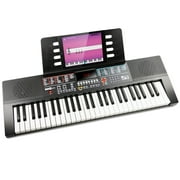 RockJam 61-Key Black Electronic Keyboard Piano with Sheet Music Rest, Piano Note Stickers & Lessons