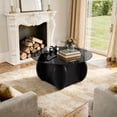 thumbnail image 5 of Hawsaiy Round Glass Coffee Table with Tempered Glass Top and Wood Base, Modern 30" Small Coffee Table for Living Room, Apartment, Office, Minimalist Center Table, Black, 5 of 9