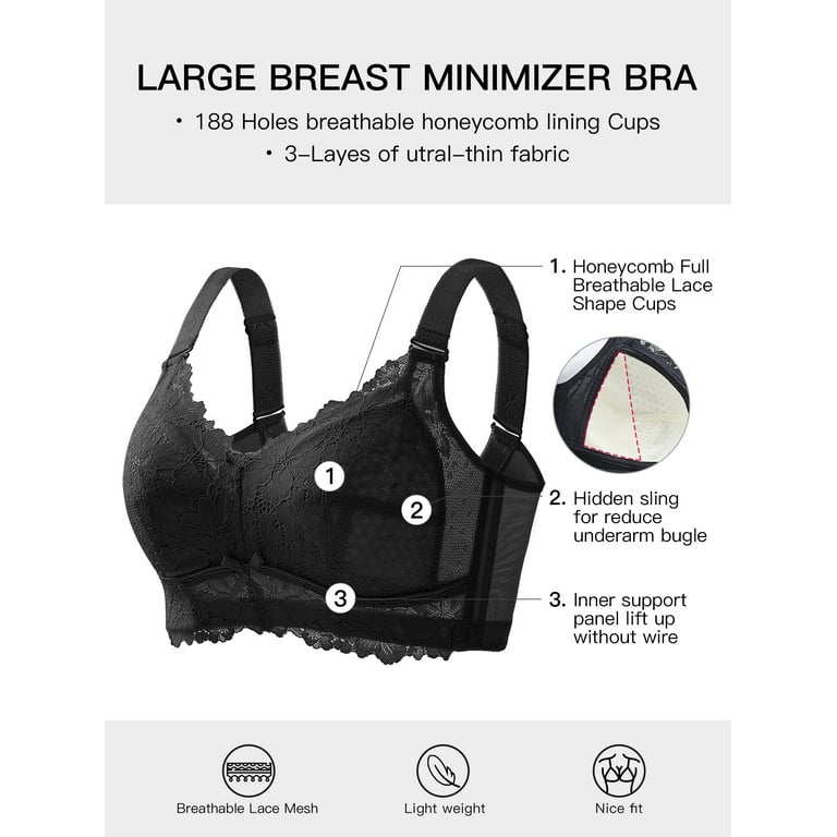 AILIVIN Bras for women full coverage Wireless womens bras full size support  minimizer not back fat wide straps wirefree unpadded lift up comfy Plus size  bra Black 34B 34 B 