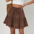 thumbnail image 6 of cocolona Womens Summer Casual Pleated Ruffle Mini Skirts Elastic Waist Drawstring Flowy Beach Vacation Skirts Brown S, 6 of 7