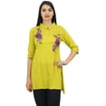 thumbnail image 4 of Phagun Women's 3/4 Sleeve Yellow Shirt Cotton Modal Rose Embroidered Tunic Top-4, 4 of 9