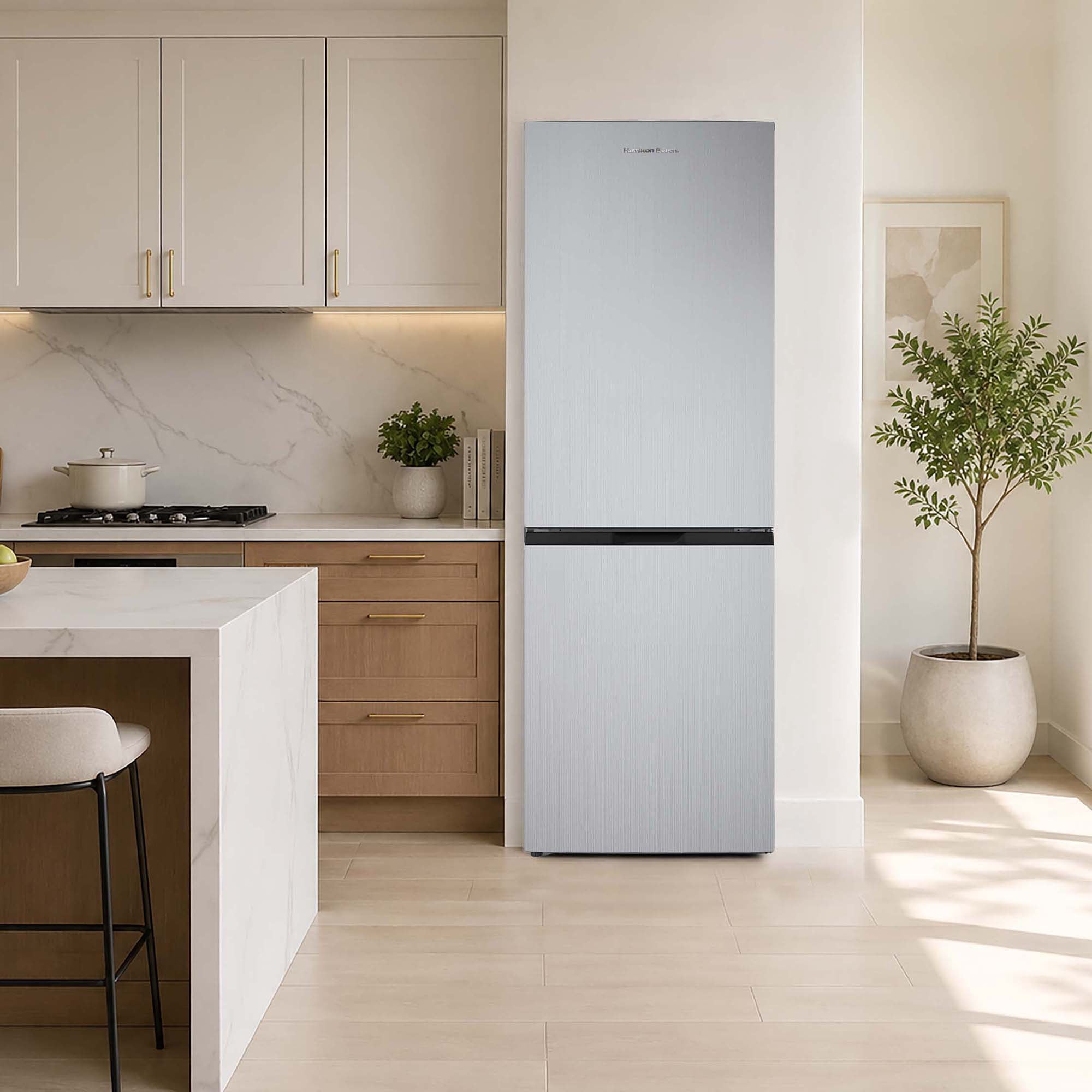 Hamilton Beach 11.5 Cu. ft. Frost-Free Refrigerator, Bottom Mount Apartment Size Fridge, Stainless Steel