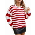 thumbnail image 3 of Womens Striped Sweater Pullover Crewneck Knit Long Sleeve Ribbed Knitted Sweaters Trendy Casual Soft Top Red XL, 3 of 9