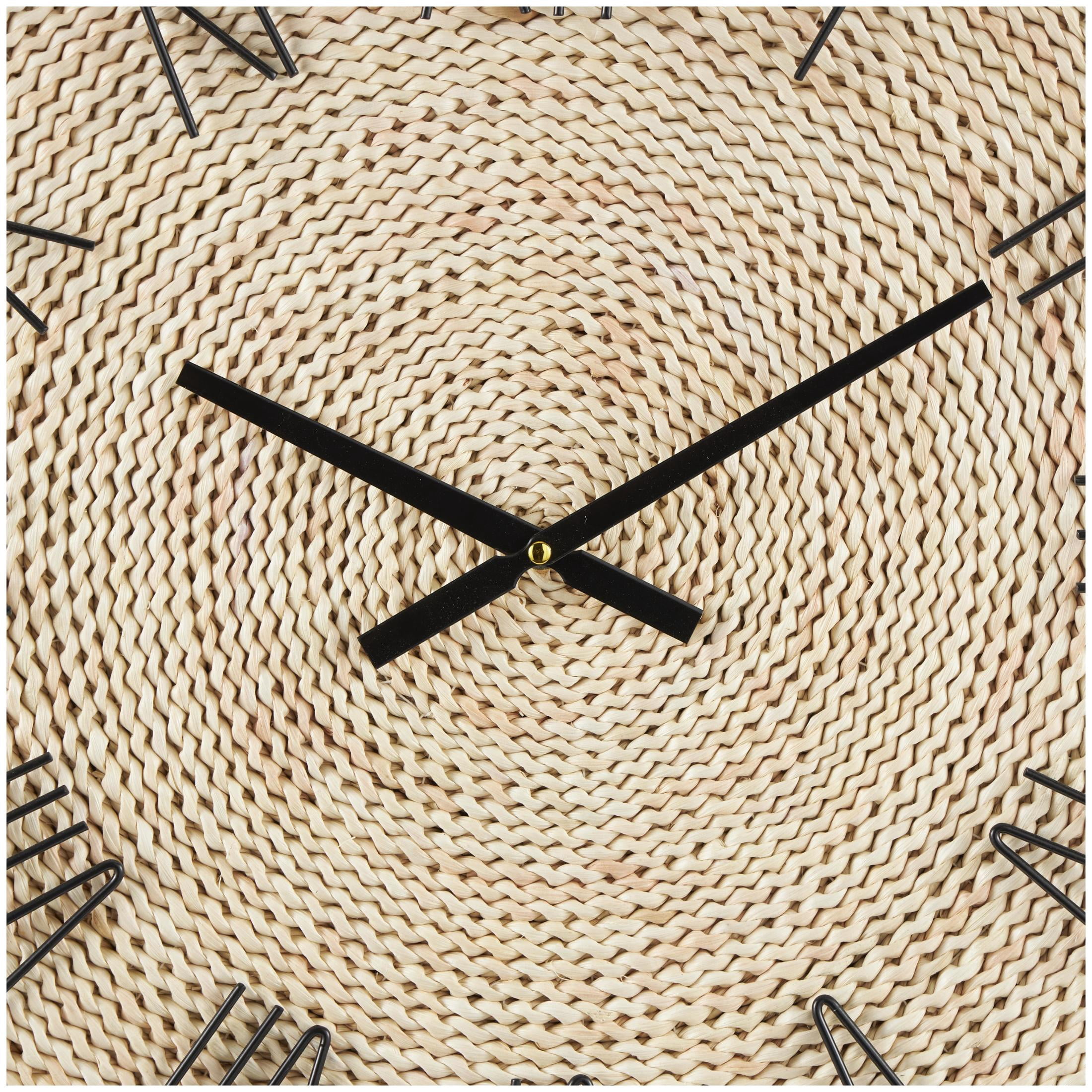 DecMode 24" Brown Jute Rope Coiled Wall Clock with Black Metal Frame