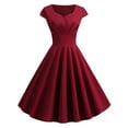 thumbnail image 6 of Pink Summer Dress Women V Neck Vintage Robe Elegant Retro pin up Party Office Midi Dresses, 6 of 9