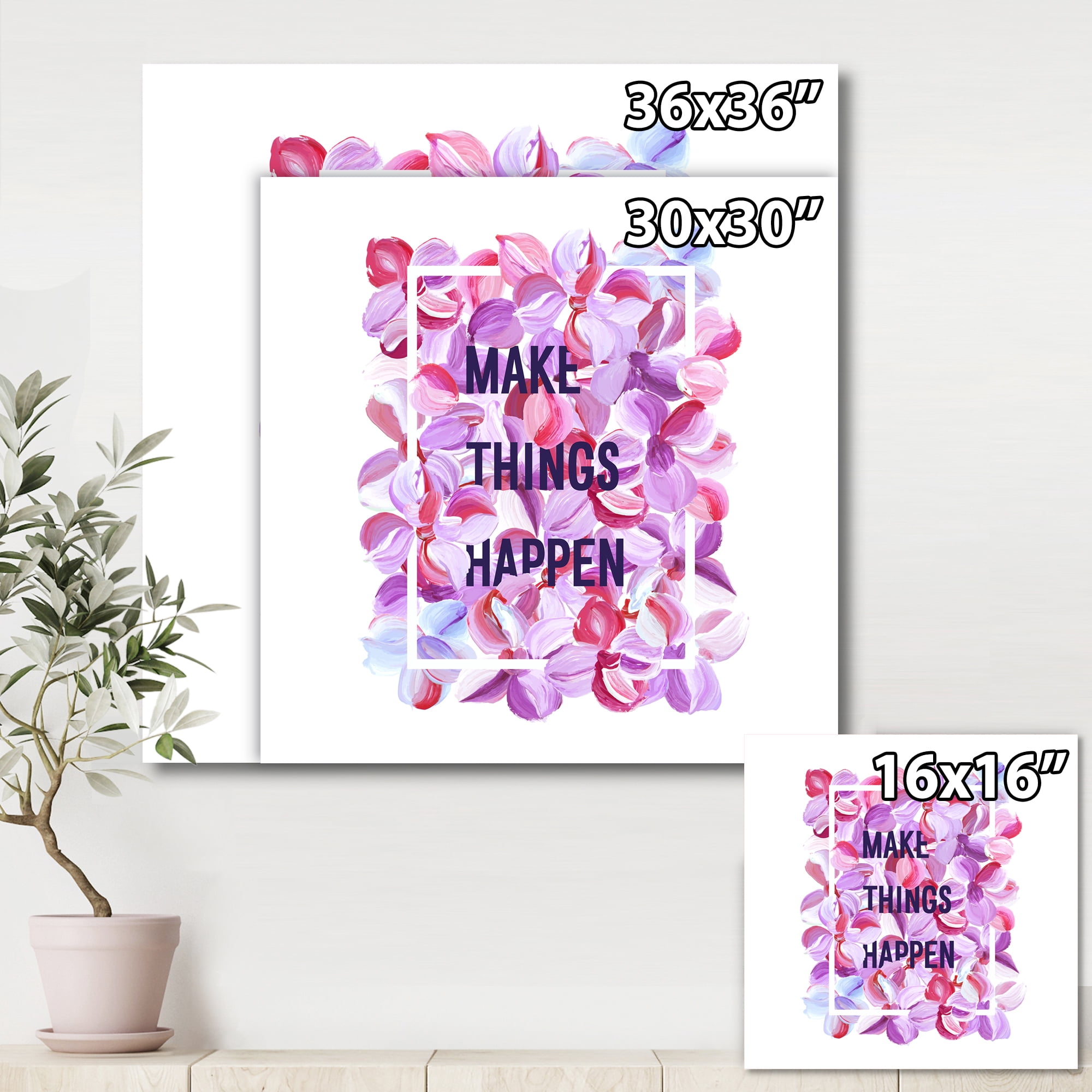 Make Things Happen On Purple Flowers 36 in x 36 in Painting Canvas Art Print, by Designart