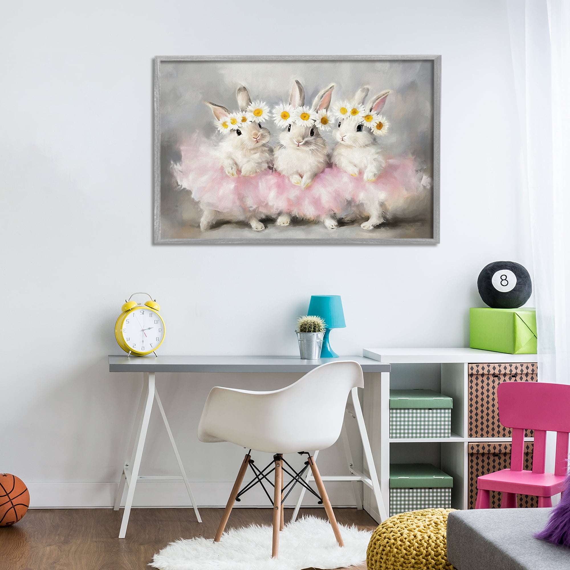 Stupell Industries Dancing Bunnies in Tutus Gray Framed Giclee Art, design by Tina LeCour