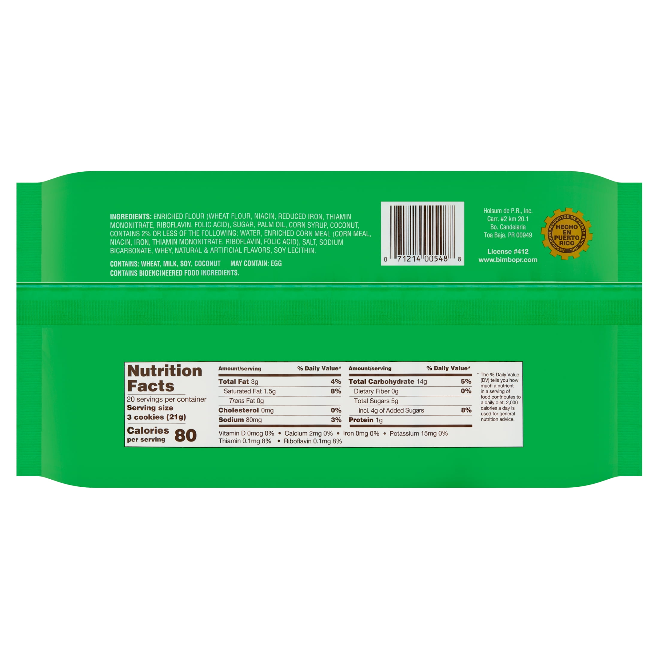 Bimbo Coconut Flavor Biscuit Cookie, Multipack, 1.5 oz, 10 Count