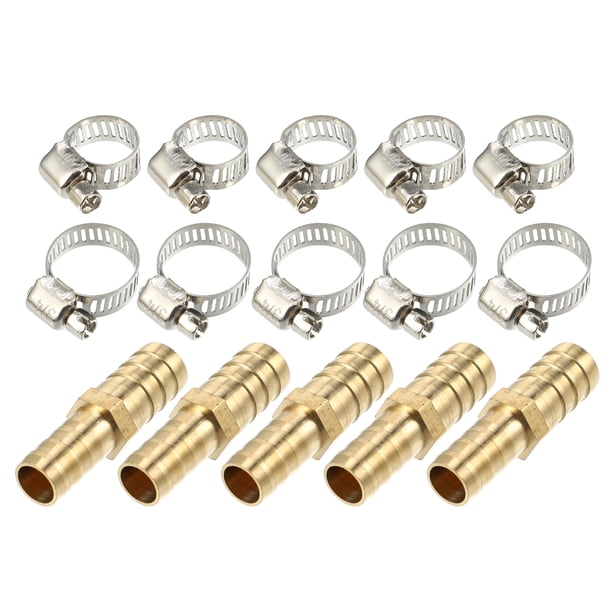 Unique Bargains 5 juegos de 12-14 mm para manguera, tubo de púas, montaje de tubería, conectores de montaje de manguera de cobre con abrazaderas