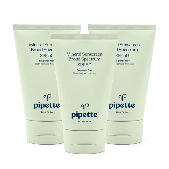 Protector solar mineral Pipette SPF 50 para bebés, 120 ml, paquete de 3