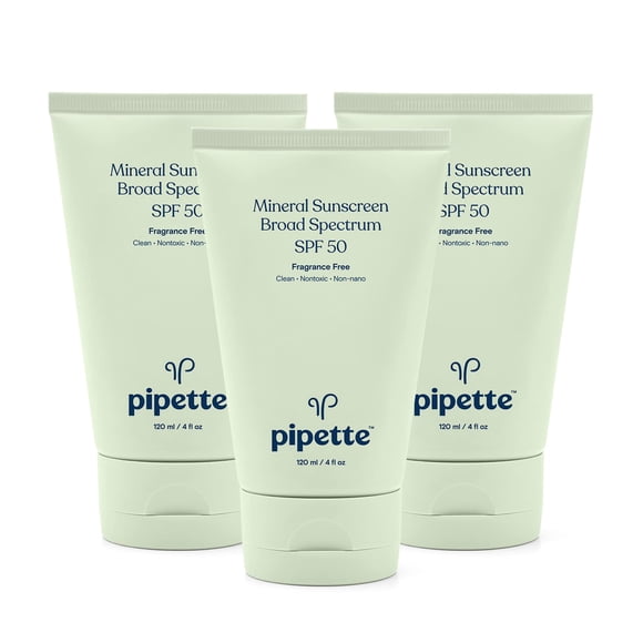 Protector solar mineral Pipette SPF 50 para bebés, 120 ml, paquete de 3