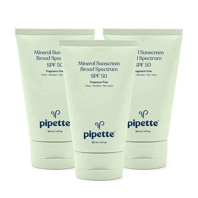 Protector solar mineral Pipette SPF 50 para bebés, 120 ml, paquete de 3