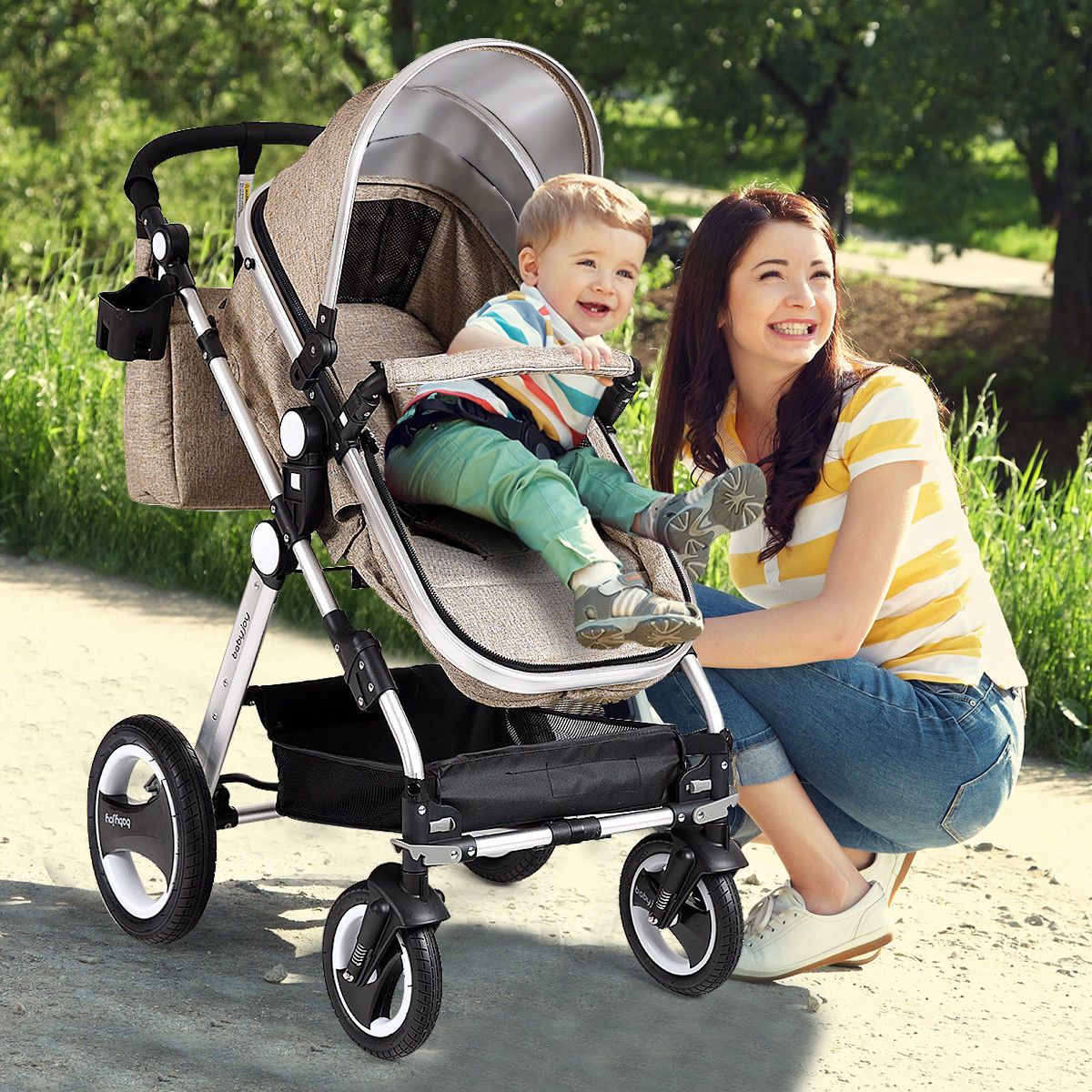 khaki pushchair