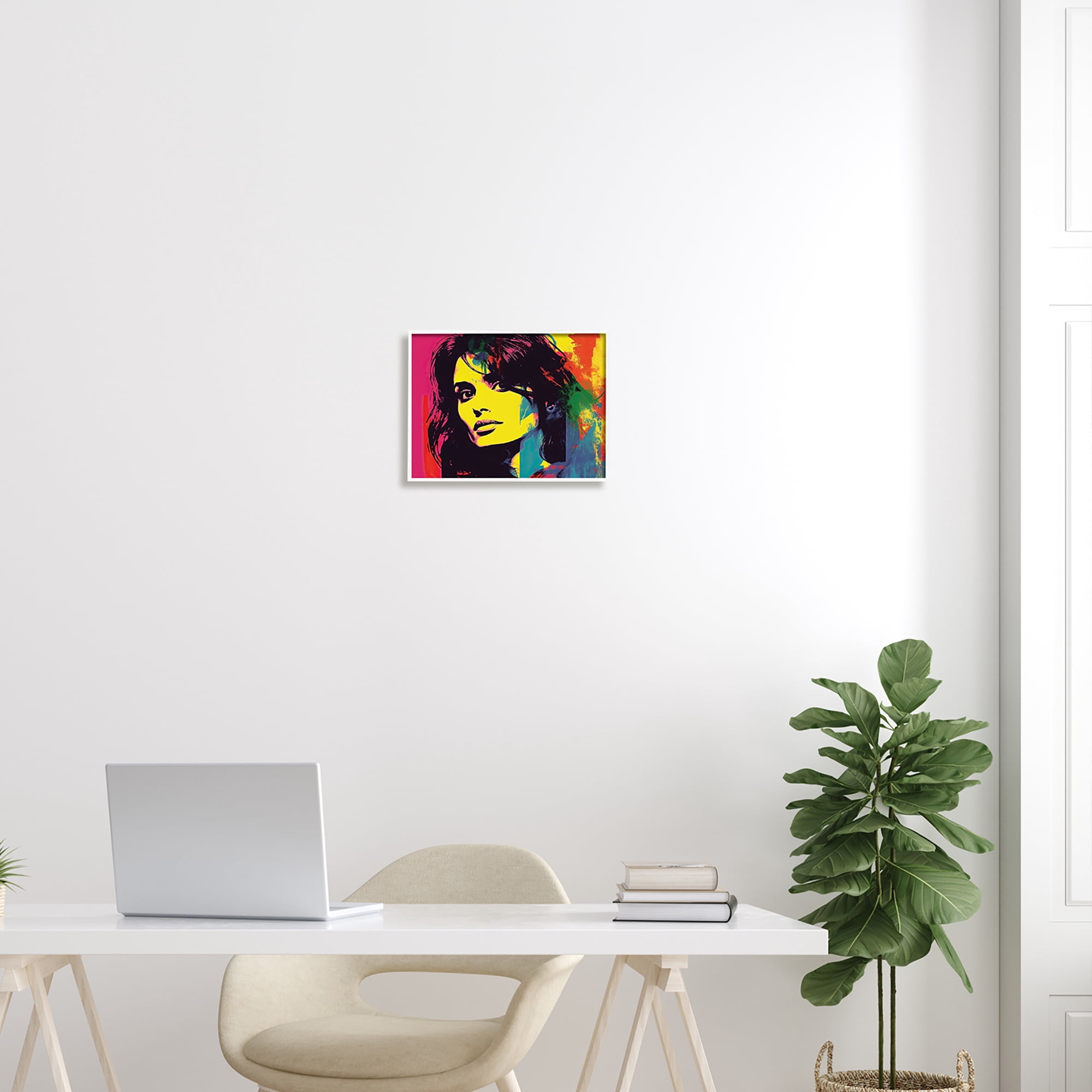 Stupell Industries Penelope Cruz Portrait Abstract Painting White Framed Art Print Wall Art, 14 x 11