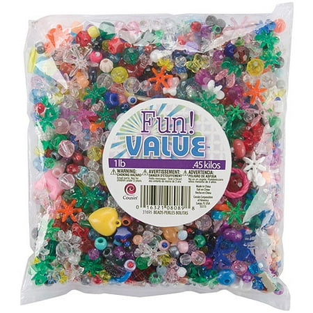 Cousin Fun Value Pack Mixed Plastic Beads 16 oz, Assorted