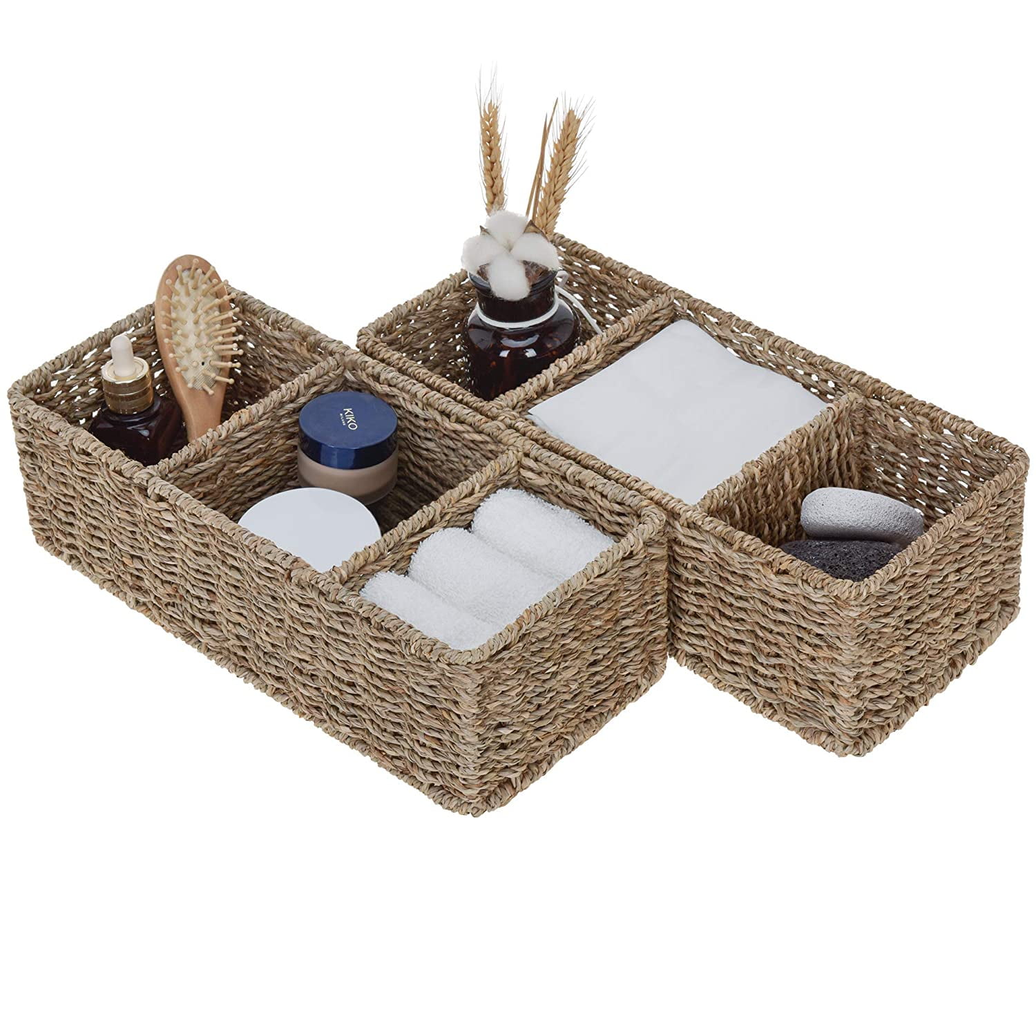Bmatwk 3Section Wicker Baskets for Shelves, HandWoven Seagrass