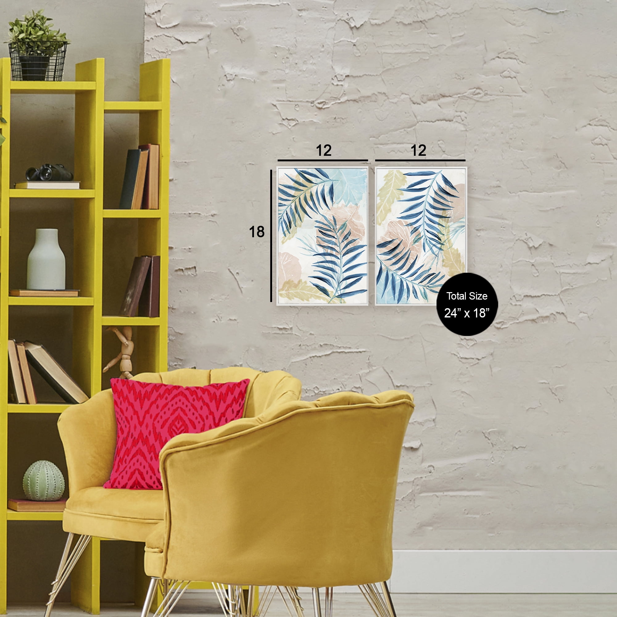 Stupell Industries Pastel & Blue Palm Fronds 2 Piece White Framed Giclee Art Set, design by Nan