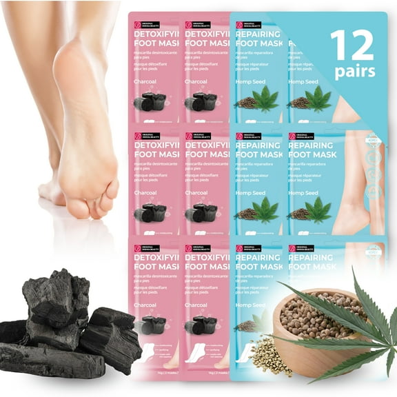 Original Derma Beauty Repairing Hemp Seed Detoxifying Charcoal Foot Mask, 12 Pairs