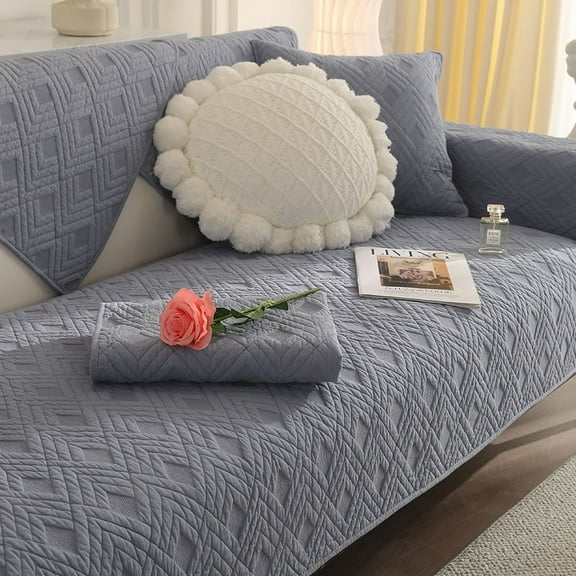 Namzi Geometric Quilted Sofa Cover Cotton Sectional L Shape Couch Cover 1Pcs/Not All Set-35.4*35.4inch,Blue