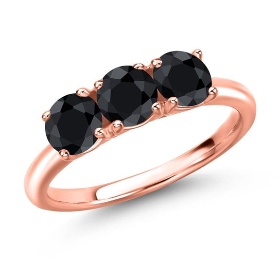 Gem Stone King 18K Rose Gold Plated Silver Black Sapphire Engagement Ring for Women | 2.07 Cttw | Round 5MM | Gemstone September Birthstone | Size 7