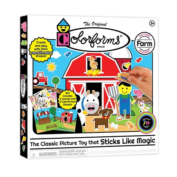Colorforms Pegatinas para niños - Libro de pegatinas Juego de imágenes de granja Artes y manualidades Pegatinas para niños pequeños Piezas reposicionables para una diversión sin fin de historias para