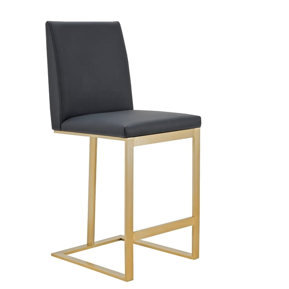Modrest Frankie - Modern Dark Grey Vegan Lether Antique Brass Counter Stool