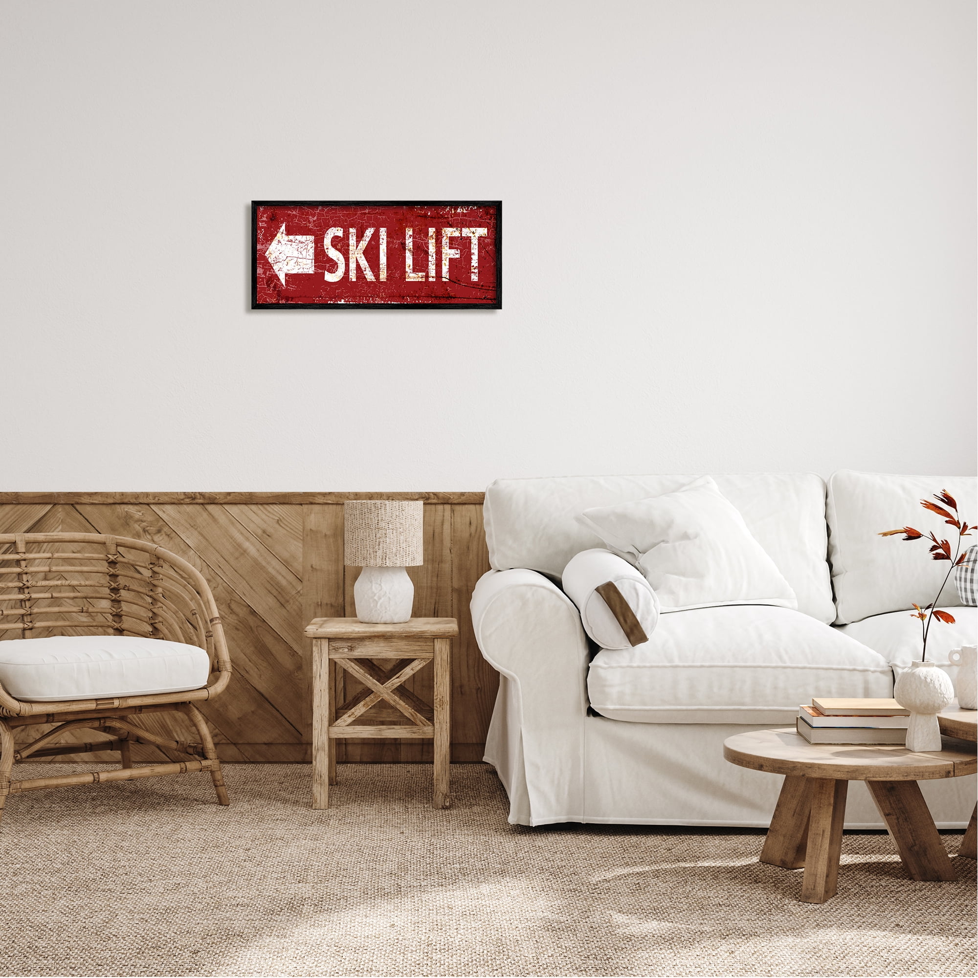 Stupell Industries Ski Lift Arrow Pointing Left Sports Painting Black Framed Art Print Wall Art, 24 x 10