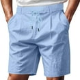 thumbnail image 2 of Wyobmus Men's Linen Shorts Solid Color Casual Elastic Waist Drawstring Summer Beach Short Pants With Pockets 2025 Fashion Clothes S-3X Light Blue, 2 of 5