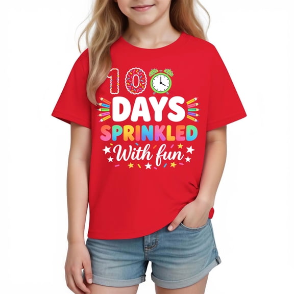 Boys 100th Day of School Shirt Red | 100 Days Celebration T-Shirt for Kids to Youth 3-10 Years | Soft Cotton Graphic Tee,Size 7 T