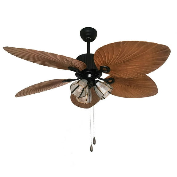 52'' Palm Leaf 5 Blades Corded Electric Ceiling Fan W/ LED Light with Remote Control