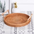 thumbnail image 6 of WAXIAYU Round Rattan Serving Tray with Handles Ottoman Platter Hand- Woven Wicker Storage Plate for Breakfast Drinks Snack Fruit Vegetables Size, 6 of 8