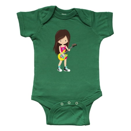 

Inktastic Rock Girl Brown Hair Girl Playing Guitar Gift Baby Girl Bodysuit