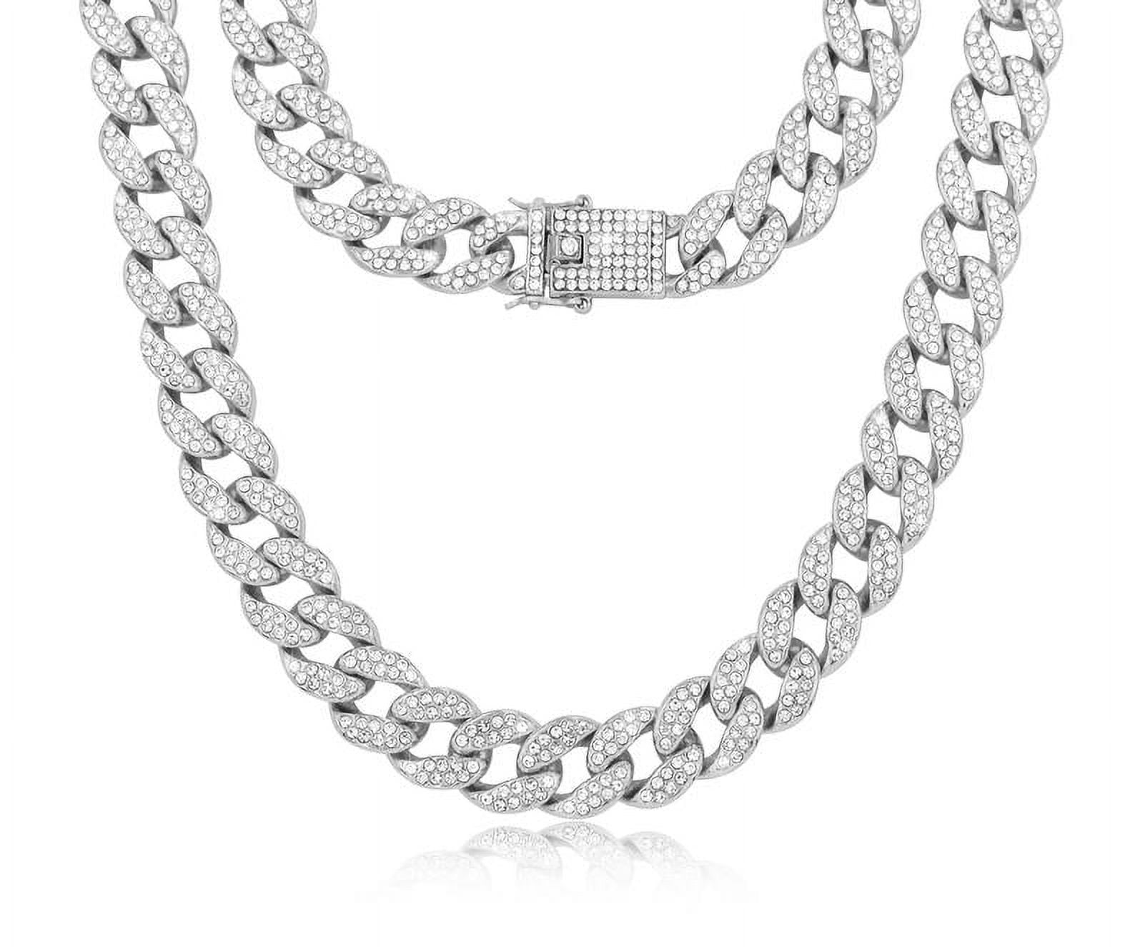 OLVLUS 18mm Iced Out Cuban Link Chain 18K White Gold Plated Bling 5A+ Cubic  Zirconia Diamond Chain Rapper Hip Hop Thick Cuban Link Necklace Luxury