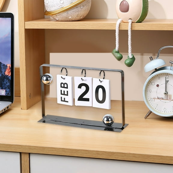 Vintage Perpetual Calendar, Reusable Metal Desktop Date Display, Industrial Style Tabletop Organizer with Ornate Base, Office Desk Decor, 9.06x5.79x2.36in