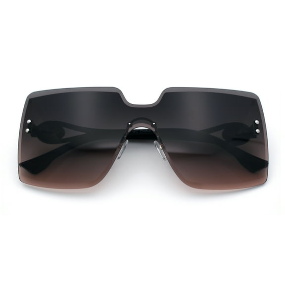 Womens Luxury Designer Oversized Shield Rectangle Diva Sunglasses Black - Black Brown