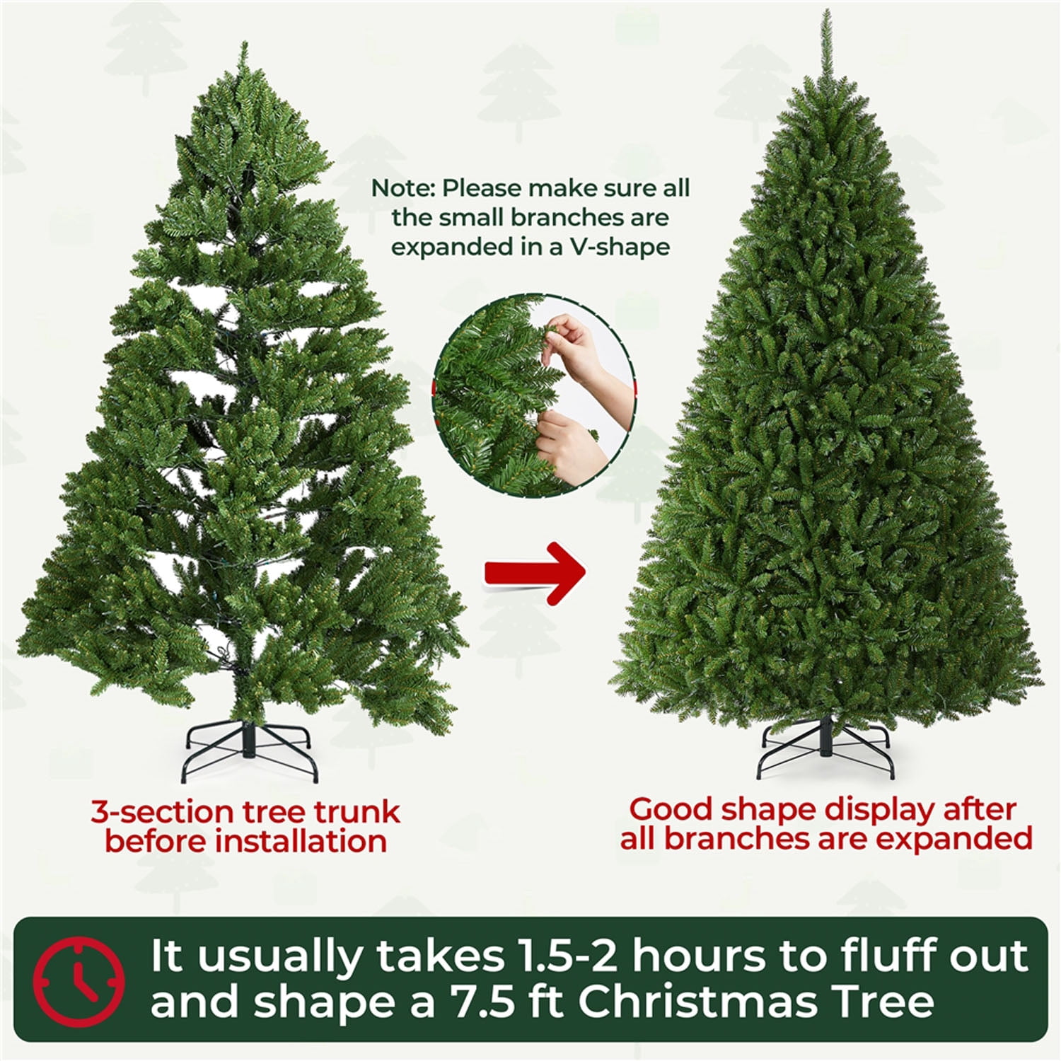 Alden Design 7.5FT Hinged Ultra-Thick Pre-Lit Artificial Christmas Tree with 700 Lights,Green