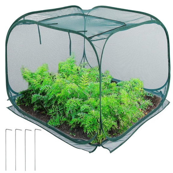 Mesh Plant Cover Foldable Plant Protector Cage Guard Cover with 4 Ground Stakes