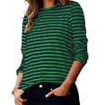 thumbnail image 5 of XIYON Women T Shirts For Spring Crewneck Long Sleeve Striped Tee Shirts Casual Regular Fitted Tops Beach Vacation Clothes, 5 of 6