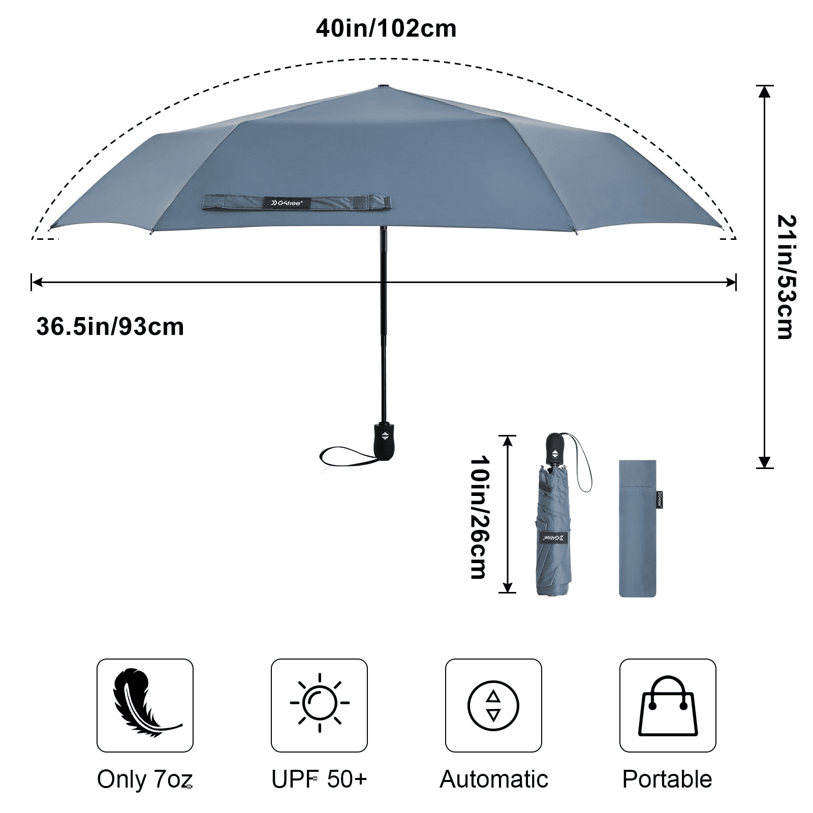 G4Free Travel Umbrella Ultralight UPF 50+ UV Protection Compact Umbrella Super Slim Small Mini Automatic Open and Close