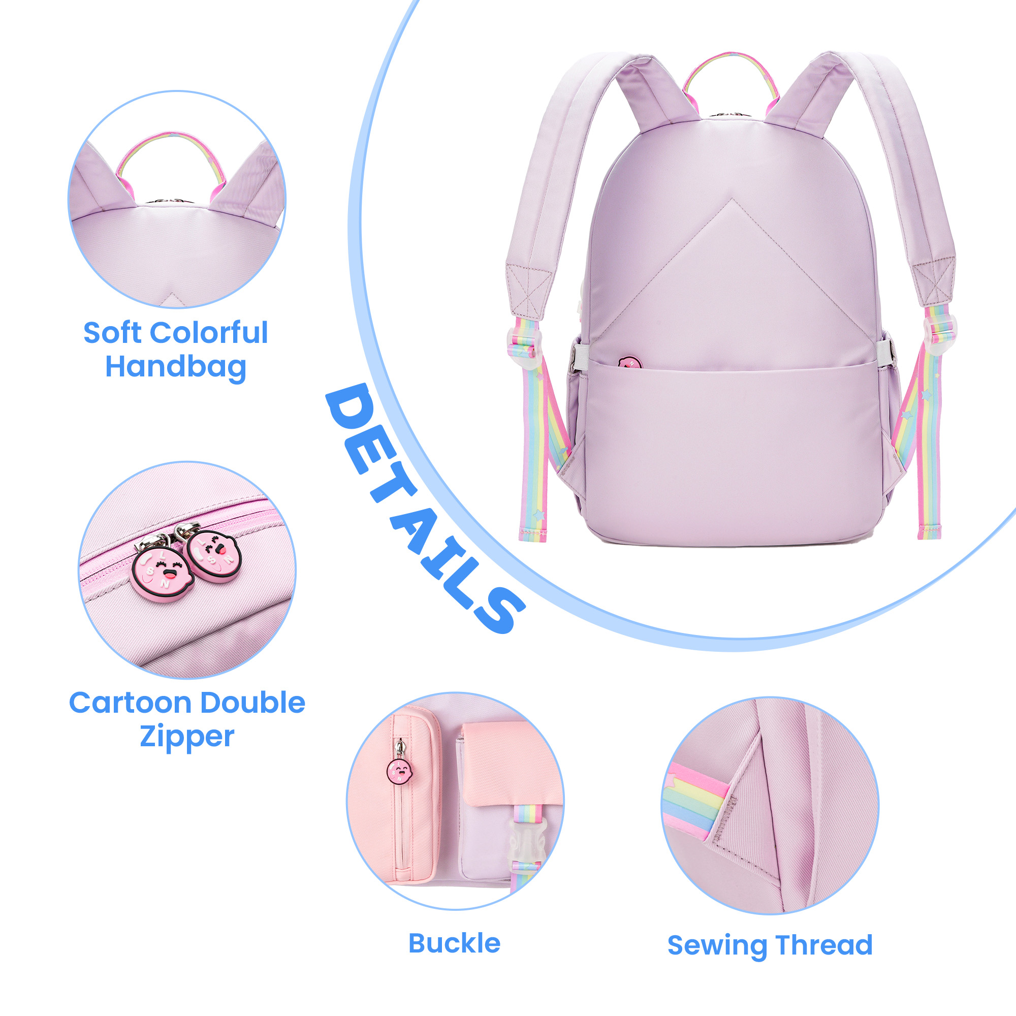 LISINUO Girls Backpack, School Backpacks, Cute Book Bag for Kids Teen Child Adults (Purple）