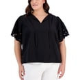 thumbnail image 1 of Anne Klein Womens Tie Neck Knit Blouse, black, Plus Size, 3X, 1 of 1