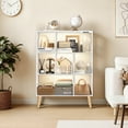thumbnail image 4 of OUTONLIFE 7-cube Storage Organizer Bookcases with 4 Tapered Legs, Freestanding Display Rack with Light for Living Room, Study Room(White), 4 of 10