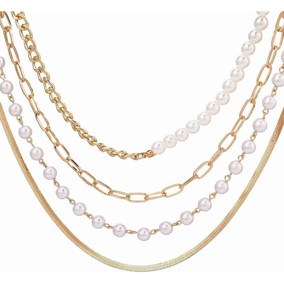 4 Styles 4Pcs Gold Pearl Beaded Charm Necklace Set Boho Fashion Summer Beach Dainty Pearls Costume Layered Pendant Jewelry Chain Choker Necklaces Stack Bulk